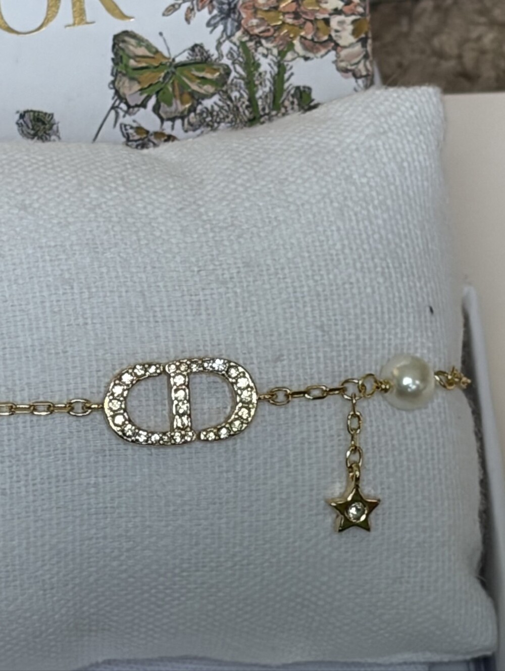Dior Gold-Tone Pearl CD Logo Chain Bracelet